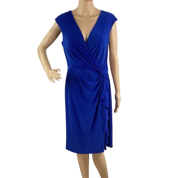 Lauren Ralph Lauren Dresses & Skirts - Lauren Ralph Lauren Royal Blue Faux Wrap V-Neck Dress Size 10